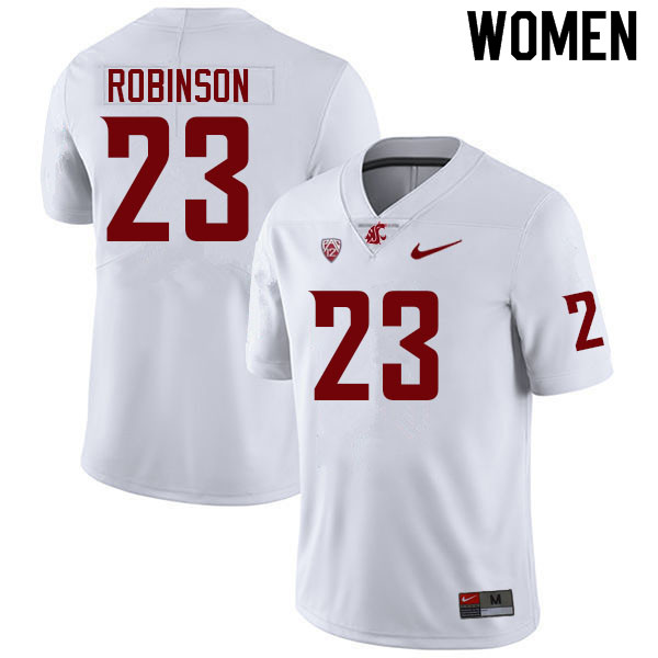 Women #23 Javan Robinson Washington State Cougars College Football Jerseys Sale-White - Click Image to Close